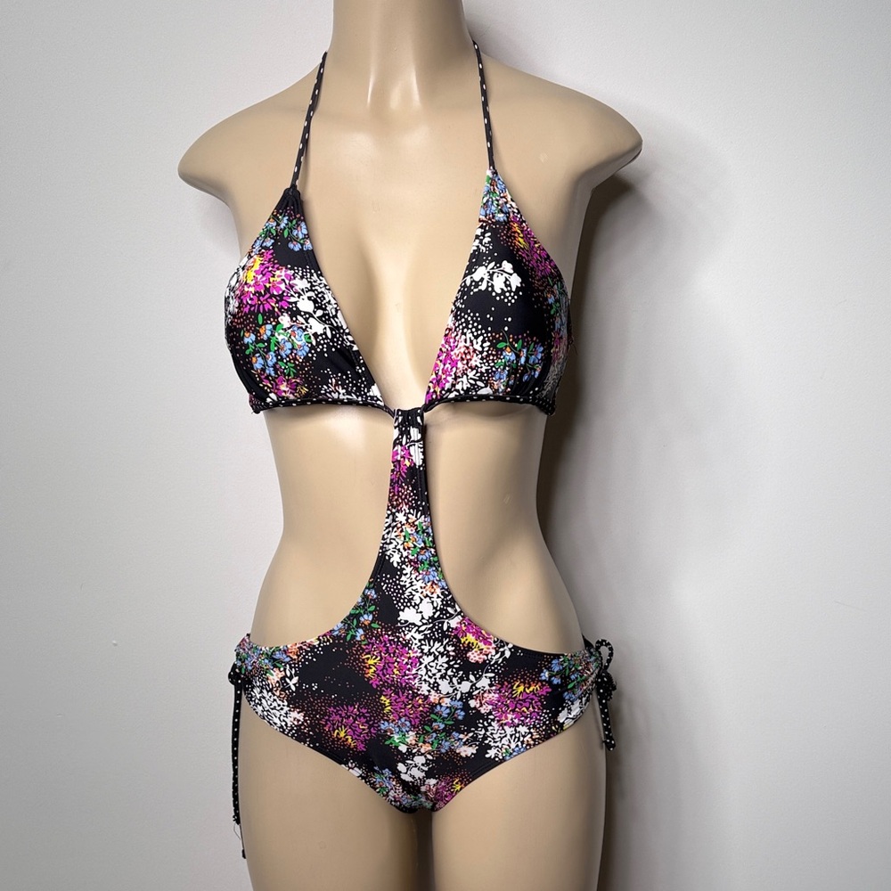 Forever 21 Black Floral Cutout Bikini